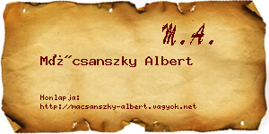 Mácsanszky Albert névjegykártya